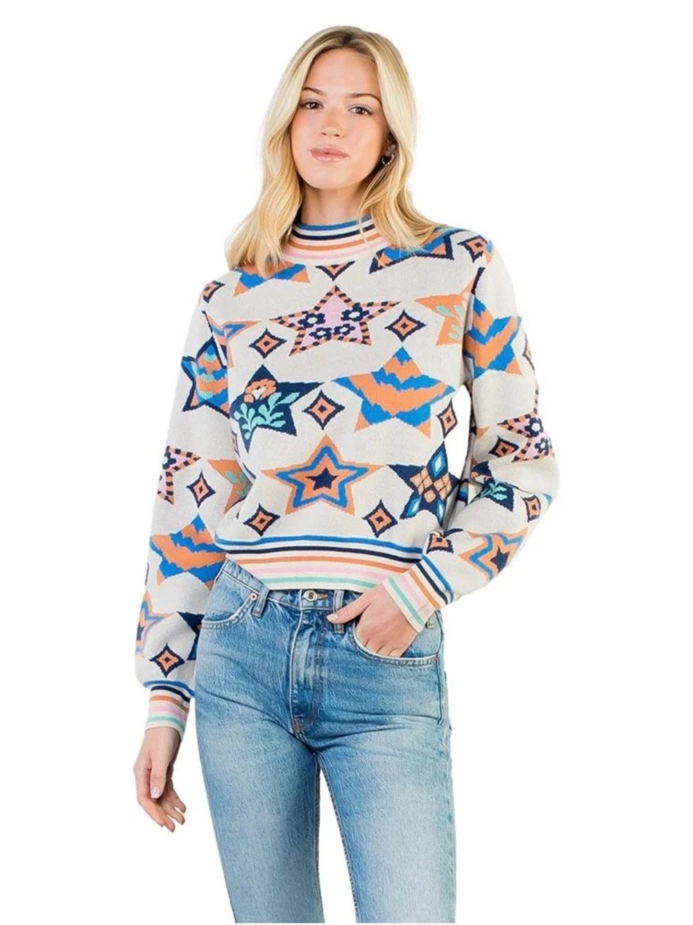 THML Cream Sweater with Blue and Orange Star Motif